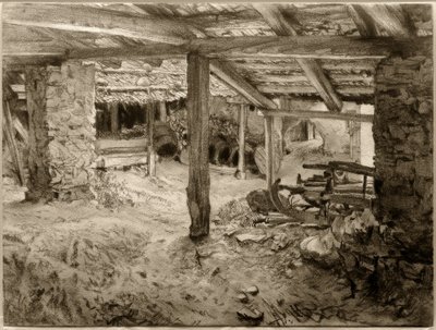 The Interior of a Barn by Adolph Menzel